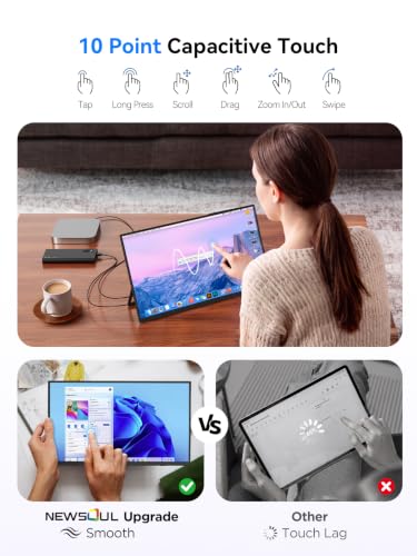4K Portable Monitor Touchscreen 15.6'', 3840x2160 125% sRGB Laptop Monitor | UHD 10-Point Touch Ultra-Slim Travel Monitor with Kickstand, VESA, USB-C Mini HDMI Second Screen for Laptop, PC, Phone - size: 15.6 inch