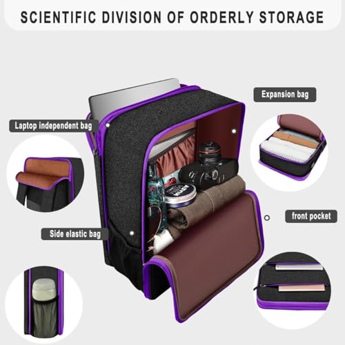 Travel Laptop Backpack with Small Case for 15-16 inch Notebooks, Slim & Expandable Computer Bag for College Business Commute for Men and Women,Black-Purple - color: Black-purple