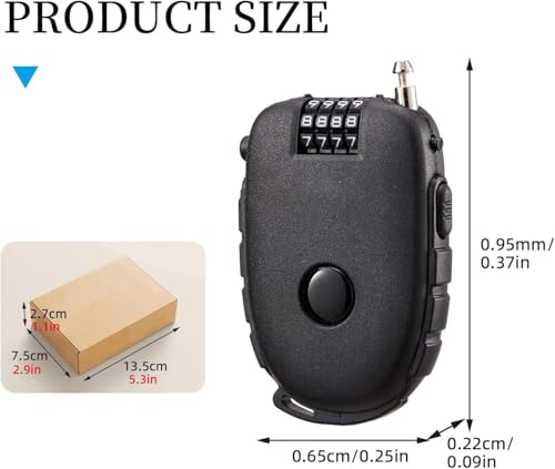 Retractable Cable Lock 27.5 in Cable Compact with Length Control Button Helmet Lock Skateboard Locks for Sports Gear Urban Commuting Scooter Security - color: Black