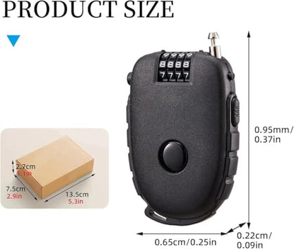Retractable Cable Lock 27.5 in Cable Compact with Length Control Button Helmet Lock Skateboard Locks for Sports Gear Urban Commuting Scooter Security - color: Black