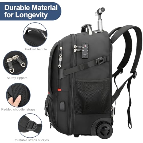 Travel Vacuum Backpack with Wheels for Women Men, 50L Rolling Vacpack Backpack with Vacuum System, Laptop Compartment, TSA Lock, Dry-Wet Pocket Luggage suitcase, Air Travel, Weekend Trips - color: Black(included Pump)