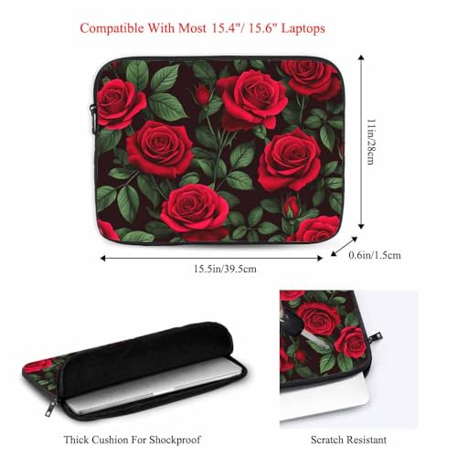 Laptop Sleeve Bag 15.4 15.6 Inch,Red Roses Red Flowers Floral Green Leaves Protective Polyester Computer Cases Laptop Cover Briefcase Bag Tablet Travel Cover - color: LPS-011