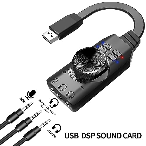 7.1 Channel USB Sound Card Adapter External Sound Card USB Audio Adapter with 3.5mm Interface & USB 2.0 Interface for PC Laptop Gaming Device