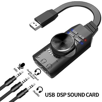 7.1 Channel USB Sound Card Adapter External Sound Card USB Audio Adapter with 3.5mm Interface & USB 2.0 Interface for PC Laptop Gaming Device