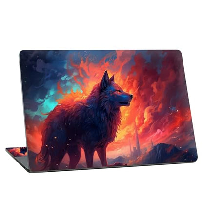 Universal Laptop Skin Sticker with 2 Wrist Pad Skins, Waterproof Scratch Resistant Vinyl Laptop Cover Decal, Cut to Fit for 11–15.6 Inch MacBook HP Dell Lenovo, Burning Wolf - color: Burning Wolf