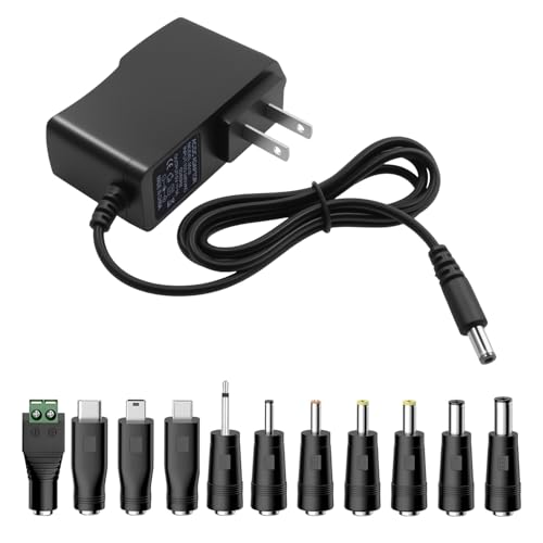 5V 1A Universal DC Charger Adapter, 5.5x2.1mm with 11 Connectors, 5FT | Includes Micro-USB, Type-C, Mini USB, 2.5x0.7, 3.0x1.1, 3.5x1.35, 4.0x1.7, 4.8x1.7, 5.5x2.5 and 2.5mm tips.