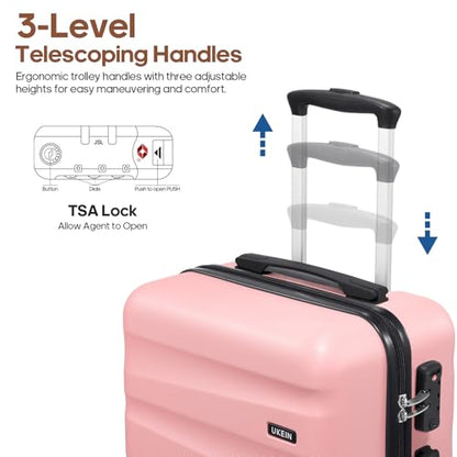 UKEIN Luggage Set with Backpack,Hardshell Carry On Luggage Airline Approved | 20inch Suitcase Set with 360° Smooth Spinner Wheels,TSA Lock,YKK Zippers,Lightweight 3 Piece,Polycarbonate - color: Pink, size: Carry On 3 Piece Set (20inch)