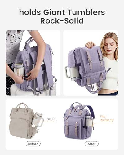 LOVEVOOK Laptop Backpack for Women with Giant Tumbler Holder Pocket,17.3 inch Waterproof Travel Backpack Purse Computer Laptop Bag - color: Purple-purple, size: 17.3 Inch D-Cup