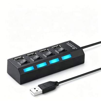4 Port USB 2.0 Data Hub with Individual Led Power Switches | Usb Port Hub For Pc, Compact And High-Speed Transfer, Suit For Windows, Laptop, Gift For Family Friends