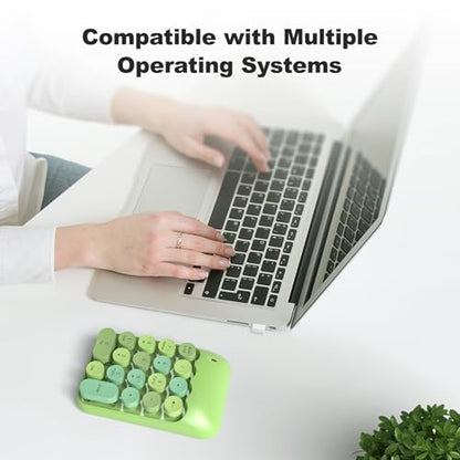 MOWUX Wireless Number Pads, Cute Colorful Numeric Keypad Numpad Portable 2.4 GHz Financial Accounting Number Keyboard Extensions, 18 Key Number Numpad for Laptop Desktop, PC (Green) - color: Green