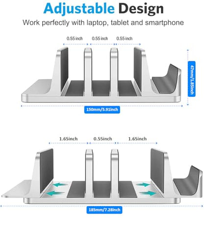 Vertical Laptop Stand, 3-Slot Vertical Laptop Stand Holder,Adjustable Dock Size,3 in 1 Design Space-Saving Laptop Holder Desktop,for Desk MacBook/Surface/Samsung/HP/Dell/Chrome Book