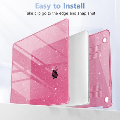 May Chen Compatible with MacBook Air 13 inch Case 2021 2020 2019 2018 Release Model: M1 A2337 A2179 A1932, Plastic Hard Shell Case for Ma Air 13 inch with Retina Display Fits Touch ID, Peach Glitter - color: Peach Glitter