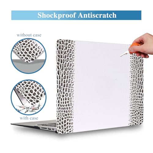 Crocodile Case for MacBook Air 13 inch 2026 M5, 2022-2025 M4/M3/M2 | Model A3449 A3240 A3113 A2681, Texture Crocodile Aligator Skin Snakeskin PU Leather Hardshell & Keyboard Cover, Black White - color: ## Black White Crocodile