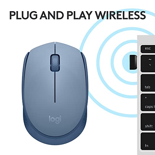 Logitech M170 Compact Ambidextrous 2.4 GHz Wireless Mouse - Blue Grey | Ambidextrous mouse with 2.4 GHz USB-A Nano Receiver, Optical Tracking, 12-Months Battery Life, PC, Mac, Laptop compatible - color: Blue Grey