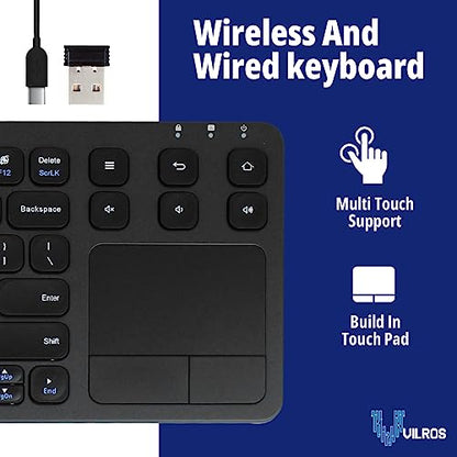 Vilros 2.4G Wireless & Wired Touch Keyboard with Built-in Touchpad- USB Wired + 2.4G Wireless Keyboard Compatible with Raspberry Pi