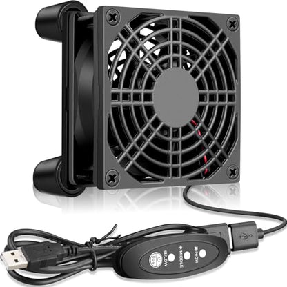 GDSTIME Quiet 80mm USB Computer Fan 5V USB Powered with 3 Speed Control | for Xbox, DVR, Router, Modem, Receiver, TV Box, Mini PC Cooling, L/M/H 3-Degree Speed Controller Included - size: 80mm USB Fan