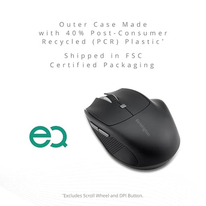 Kensington Wireless Mouse, Pro Fit Ergo MY435 EQ Rechargeable Mouse, Fits Small to Medium-Size Hands, Programmable Buttons, Quiet-Click Buttons, Bluetooth 5.0 & 2.4GHz Connection - Black (K72501NA) | Fits small to medium hands, programmable and quiet-clic