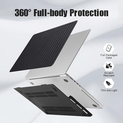 DTangLsm for MacBook Air 13 inch Case 2026 2025-2022 M5 A3449 M4 A3240 M3 A3113 M2 A2681, Woven Textured Leather Hard Shell Cover for MacBook Air 13.6 Case with Logo Cutout & Keyboard Cover, Black - color: #Woven Black