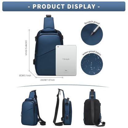 Messenger bag for Men,Small Sling Crossbody Backpack Shoulder Bag for Men Women,canvas Strap Backpack Sling Bag - color: B1-blue