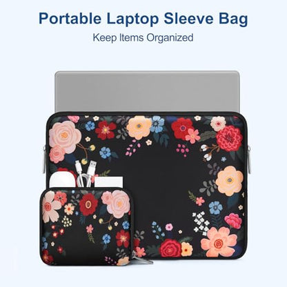 MOSISO Laptop Case 13.3 inch, 13-13.3 inch Laptop Sleeve Compatible with MacBook Neo/Air 13.6/Pro 13/Pro 14, HP Dell ASUS Lenovo, Neoprene Computer Sleeve Bag with Small Case, Ink Dyed Flowers