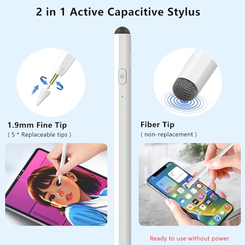 KARFUN 2 in 1 Stylus Pen for iPad Fast Charge | 2-in-1 Active Stylus Pen, Fast Charge for iPad 10 Gen, for Pro 11/12.9", Air 3/4/5, mini 5/6, iPad 6/7/8/9/10