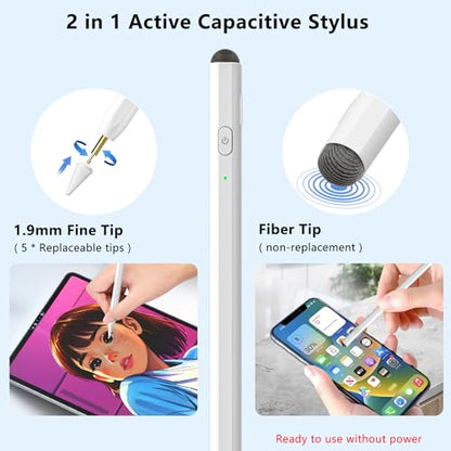 KARFUN 2 in 1 Stylus Pen for iPad Fast Charge | 2-in-1 Active Stylus Pen, Fast Charge for iPad 10 Gen, for Pro 11/12.9", Air 3/4/5, mini 5/6, iPad 6/7/8/9/10