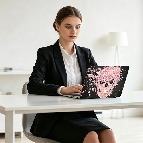 Universal Laptop Skin Decal, 3-Piece Vinyl Protector for 12 13 14 15.6" Notebook, Waterproof Anti-Scratch, Easy Trim & Bubble-Free Finish, Skull Made of Pink Flowers - color: Skull Made of Pink Flowers