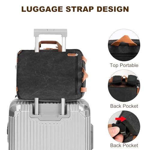 koolehaoda 3 in 1 Convertible Briefcase Backpack 17.3 inch Laptop Backpack Case Messenger Bag for Men, Multi-Functional Computer Bag for Travel Bussiness Men Women (Black) - color: Black