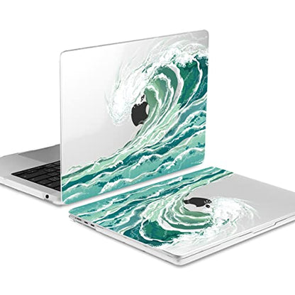 Batianda AstroGrid Case for MacBook Air 13.6" M2-M5 Chip, Aqua Wave | 4-in-1 set with aqua ocean wave design, lightweight slim hard shell protection for beach lovers, surfers and students - color: Waves
