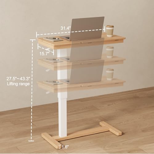 Muwuele Solid Wood Overbed Bedside Table with Wheels, Adjustable Medical Tilt Top Hospital Bed Table Over The Bed, Rolling Laptop Desk, Mobile Standing Desk for Hospital and Home Use (Natural) - color: Natural