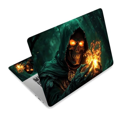 Universal Laptop Skin Sticker Decal,15.6 Inch Laptop Vinyl Cover for 13" 14" 15.6" Laptop,Scratch-Resistant Waterproof Protector Wrap,Reusable with Wrist Pads,Fireball Skull Warlock - color: Fireball Skull Warlock