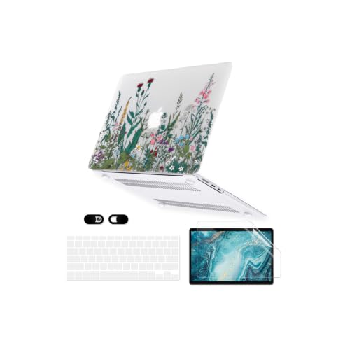 Case for MacBook Air 13 inch A1466 A1369 2010-2017 Release, 5 in 1 Matte Clear Hard Shell&Keyboard Cover&Screen Protector&Webcam Cover Compatible with Older Version Air 13.3 - Garden Flowers - color: Z Midnight Green
