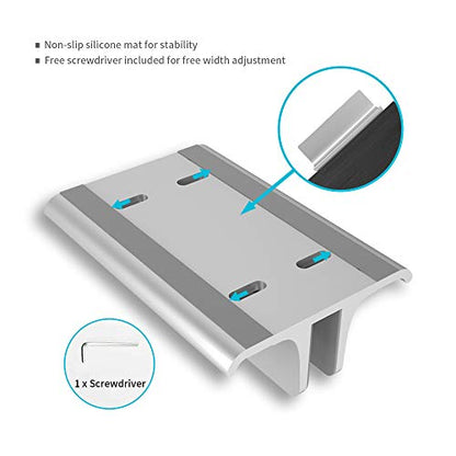 Vaydeer 3-in-1 Aluminum Laptop Stand Vertical Laptop Stand Holder for Desk with Adjustable Dock, Space-Saving Organizer for All MacBook, Surface, Samsung, HP, Dell, up to 17.3 inch - color: Silver