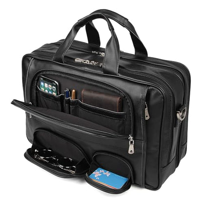 Top Cowhide Leather briefcase for men,17.3 Inch Messenger Bag Laptop Briefcase with YKK Metal Zippers Fit Business Trip - color: Black(updated Version)