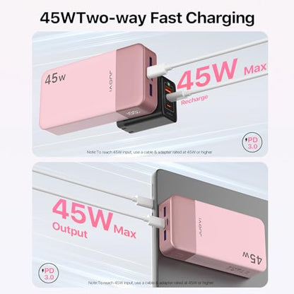 JUOVI Power Bank 45W 20000mAh Portable Charger USB C, PD QC Fast Charging 4-Port(2C+2A) External Battery Pack with LED Display, for iPhone 15 16 MacBook ipad | PD QC Fast Charging with 4 USB Ports(2C 2A), LED Display External Battery Pack for iPad Tablet