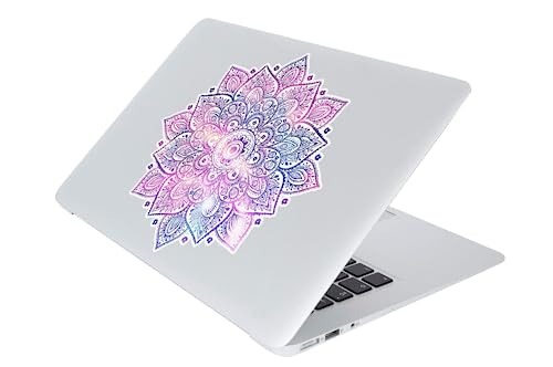 Mandala Laptop Decal - Waterproof Removable Vinyl - Purple Blue Pink Flower Design - Cute Partial Skin - Universal Fit - Women's Laptop Sticker - color: Pink on White Material (for Darker Laptop)