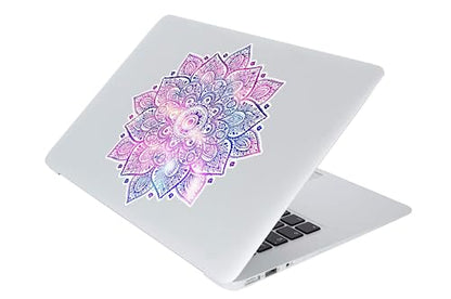 Mandala Laptop Decal - Waterproof Removable Vinyl - Purple Blue Pink Flower Design - Cute Partial Skin - Universal Fit - Women's Laptop Sticker - color: Pink on White Material (for Darker Laptop)