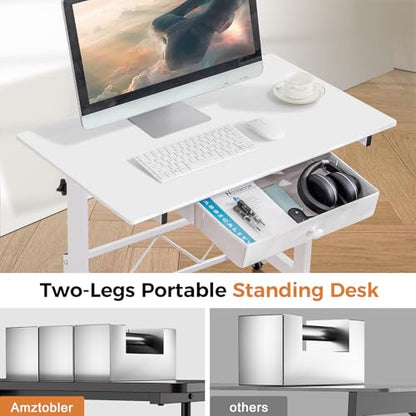 GTPLAYER Small Standing Desk Adjustable Height Small Computer Desk Mobile Portable Rolling Laptop Table with Wheels 32" Computer Workstation Sit Stand Desks Portable Standing Table Treadmill desks - color: Cf-white