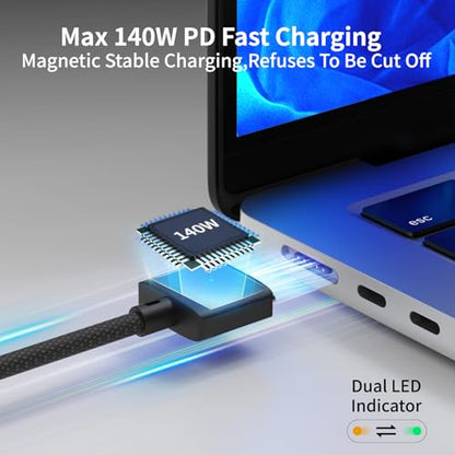 USB-C to Magnetic 3 Cable Compatible with Magsafe Charging - 140W Fast Charging, 6.6ft Braided Cable for MacBook Pro/Air M4 M3 M2 Models (2021-2026) - Blcak - color: black