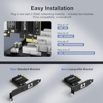 2.5Gb PCIe Network Card, VunLink Multi-Gigabit 2.5G Ethernet Card, Realtek RTL8125B LAN Adapter, 2.5Gbps/1Gbps/100Mbps NIC Card for Desktop PCs, Gaming, Windows & Linux Compatible