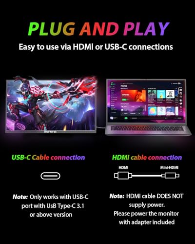 Large Portable Monitor 18.5", 1080P FHD 100Hz 120% sRGB USB-C IPS Screen External Display for Laptop Mac Gaming Office PC, Travel Monitor with Kickstand & Speakers, VESA Mountable - LCD Panels - size: 18.5inch