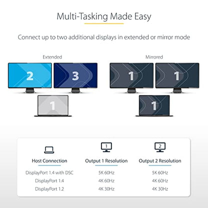 StarTech USB-C Multi-Monitor MST Hub, Dual 5K 60Hz DP, HDR, Windows Only | Laptop display extender, Dual 5K 60Hz, DSC, 2ch audio, HDCP 2.2, Extra-long built-in cable, Windows only - size: 2 x DP 1.4
