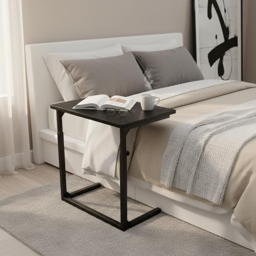 Height Adjustable C-Shaped Sofa Side Table, Laptop Table for Couch & Bed, Black - color: Black