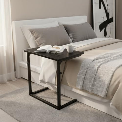 Height Adjustable C-Shaped Sofa Side Table, Laptop Table for Couch & Bed, Black - color: Black