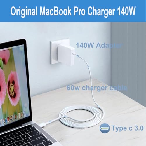 140W Mac Book Pro Charger, Original Quality USB C Super Fast Charger Cable Compatible with MacBook Pro/Air 16 14 Inch, M1 M2 M3 M4/ipad Pro/Samsung Galaxy and All USB C Device