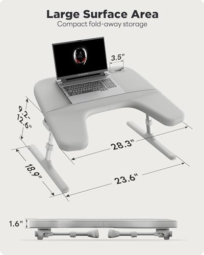 SAIJI Laptop Lap Desk for Bed & Couch with Soft Armrest, Bed Desk Table | Ergonomic Curved Design, Soft Padded Armrests, Height & tilt angles Adjustable, Foldable & Versatile Surface - color: Gray