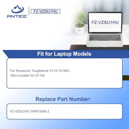 ANTIEE FZ-VZSU1HU FZ-55 Laptop Battery Replacement Pack for PANASONIC TOUGHBOOK 55 Mk1 Higher Capacity 10.8V 68Wh 6-Cell (Not Suitable for CF-54) - size: 6.1*2.7*0.8inch FZ-55