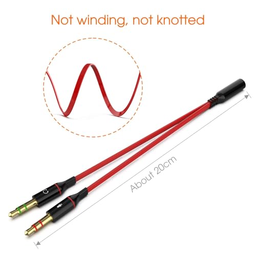 Headphone Splitter 3.5mm, Audio Splitter 2 Female to 1 Male, Y Splitters Cable for Headset Xbox PS4 Headset Microphone Computer Gaming Speaker PC Laptop, Red - color: Red
