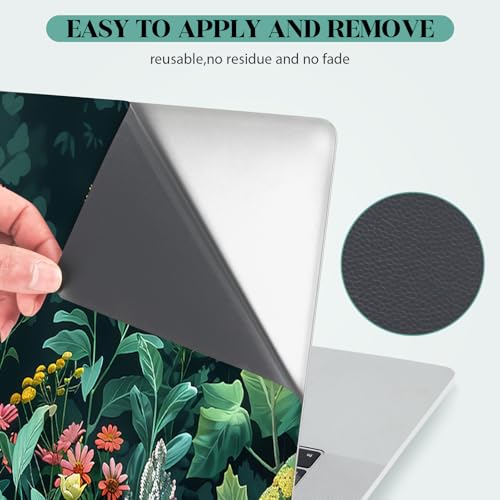Laptop Skin Sticker Decal,13.3" 14" 15" 15.4" 15.6 inch Laptop Vinyl Skin Sticker Cover, Art Decal Protector with Free 2 Wrist Pads, Green Daisy Leaves - color: Green Daisy Leaves