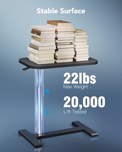 HUANUO 28Inch Bedside Table with Wheels, Height-Adjustable Rolling Computer Cart, Overbed Table with Cup Holder, Pneumatic Laptop Standing Desk for Home Office, Black - color: Black, size: Small-28 Inch